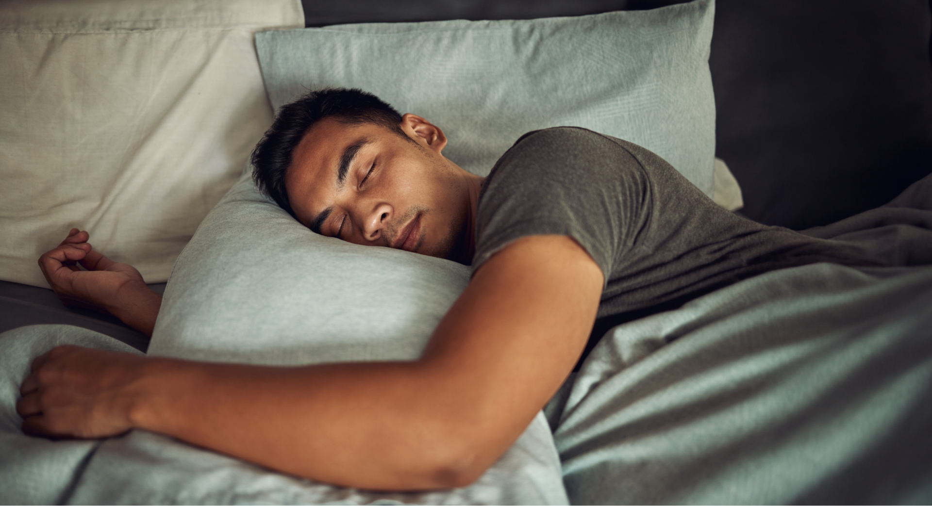 Man sleeping soundly after sleep apnea treatment in Cumming Georgia