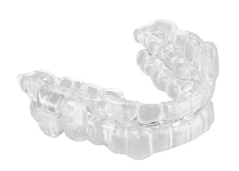 Clear oral appliance against white background